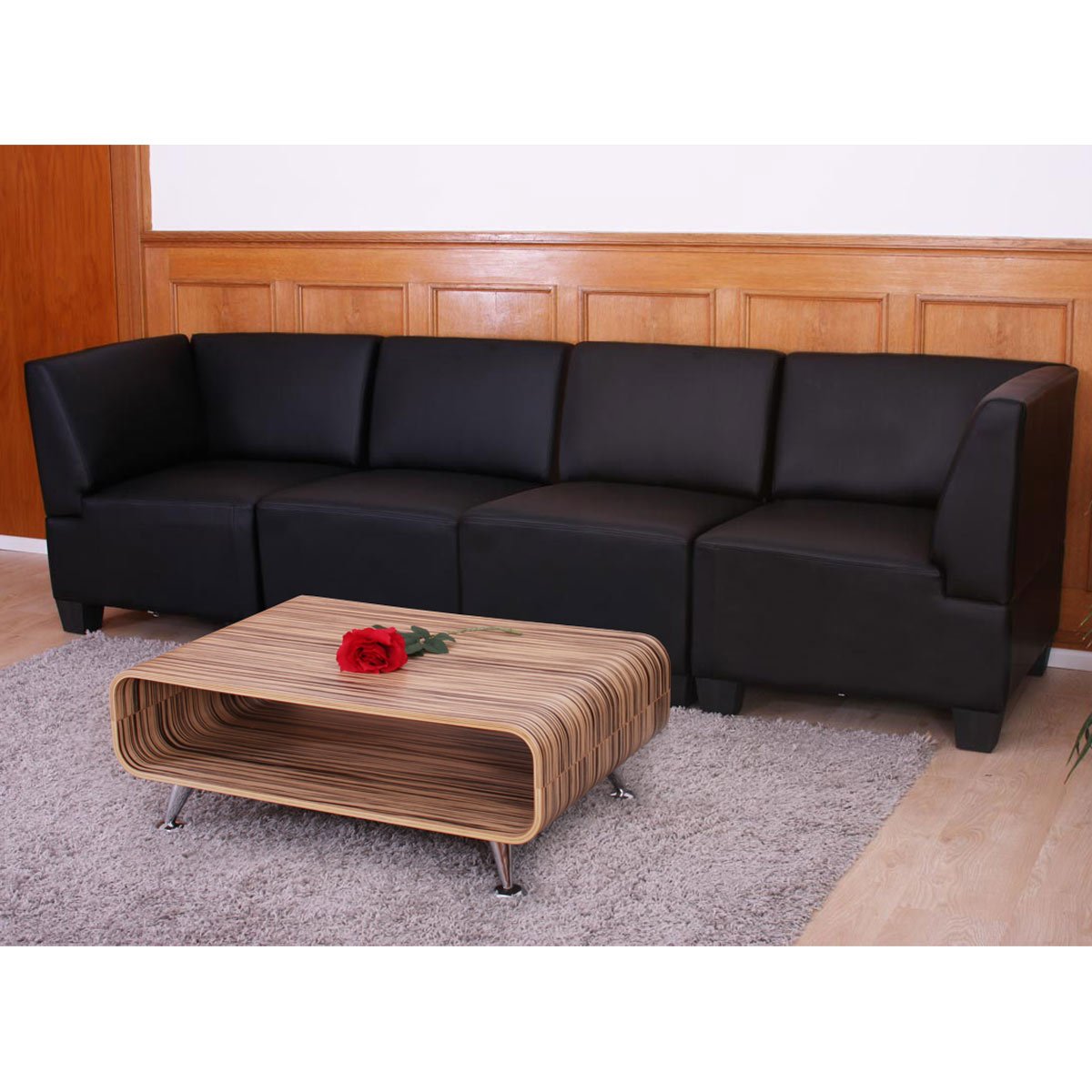 Modular de 4 plazas sofa sofá Lyon, negro de piel sintética, los altos