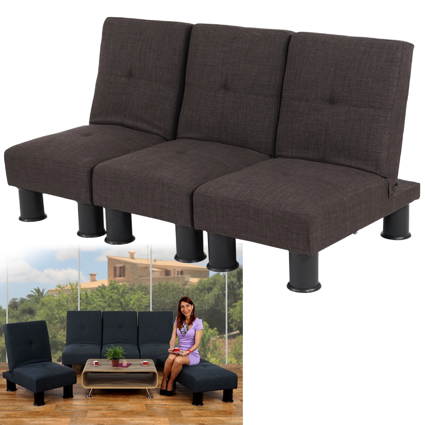 Lote 3 modulos Sofa Cama MELBOURNE II en Tejido color marrón Homy.es