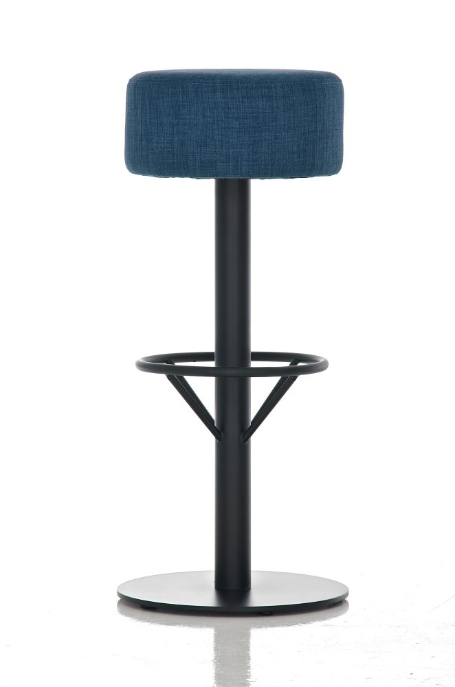 Taburete de Bar o Cocina LARA, En Tela Azul y Estructura Metálica en