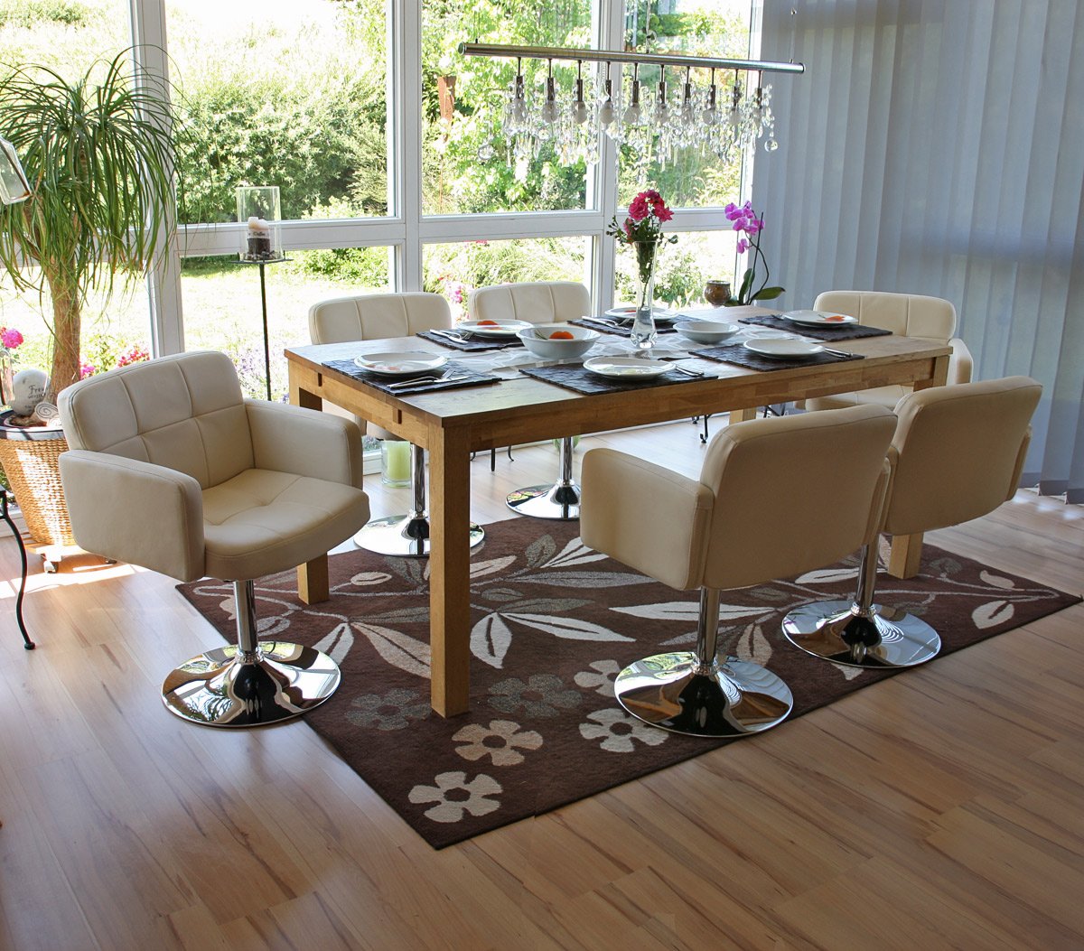 Silla de comedor ORLANDO, estructura metálica, en piel, color crema