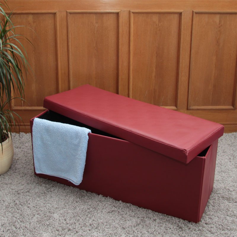 Banco Arcón con cajón interno 110x43x40 cm en Piel Roja - Homy.es