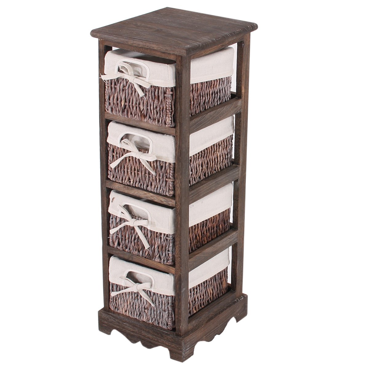 Estantería con 4 cajones de mimbre 74x25x28cm, acabado antiguo marrón