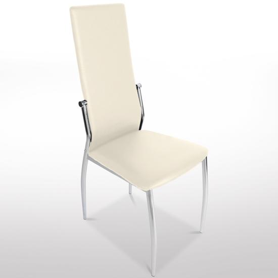 Lote 6 sillas BARI en piel crema y patas cromadas - Homy.es