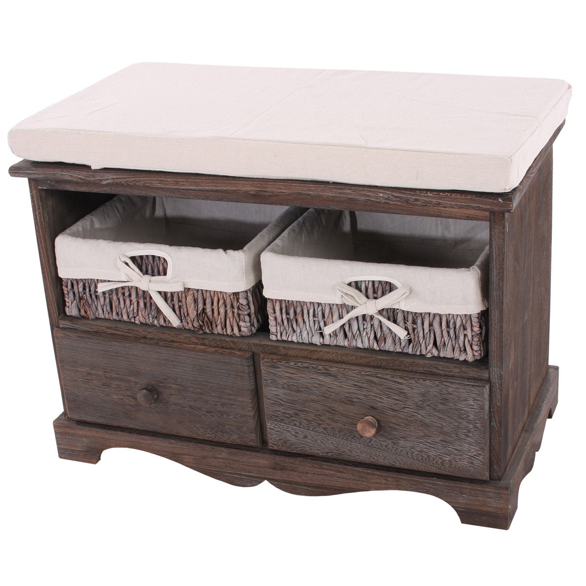 Banco con 2 cestas 42x62x33cm, bonito diseño estilo vintage marrón